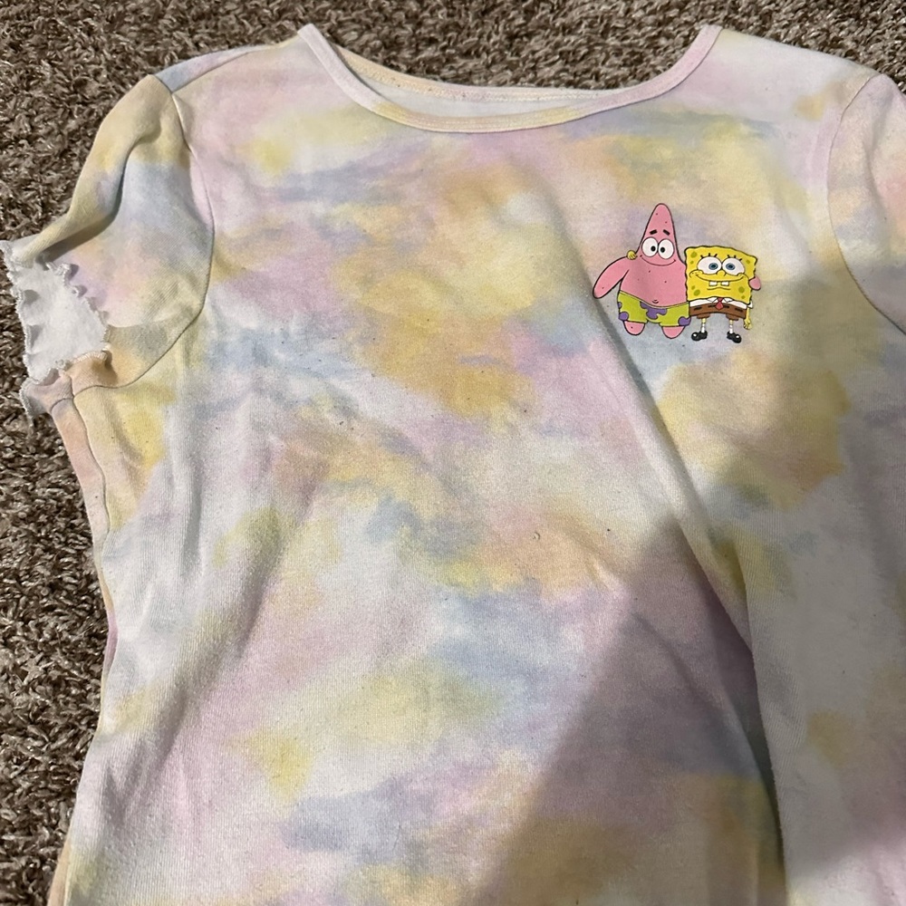 Tie Dye Patrick/Spongebob Lettuce Trim Tee